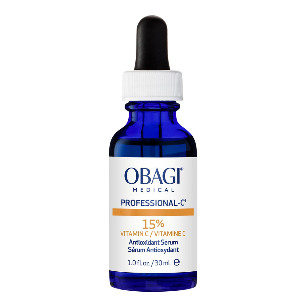 Obagi Professional-C 15% serum bottle ready for daily brightening routine.