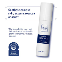 Obagi Rebalance jar closeup highlights creamy texture for sensitive skin relief