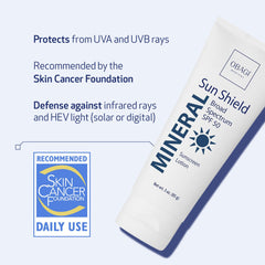 Obagi Sun Shield SPF 50 label close-up highlighting zinc oxide content for broad spectrum coverage.
