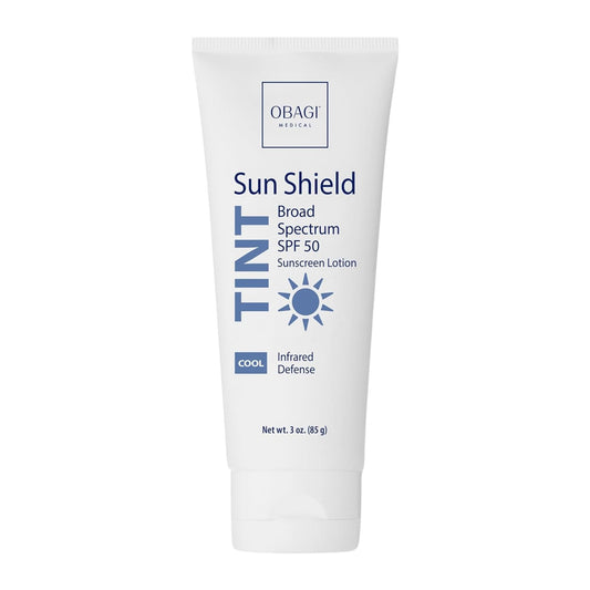 Obagi Sun Shield tinted sunscreen bottle delivers daily UV protection.