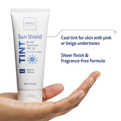Obagi Sun Shield texture close-up reveals a cooling, sheer tint on skin.