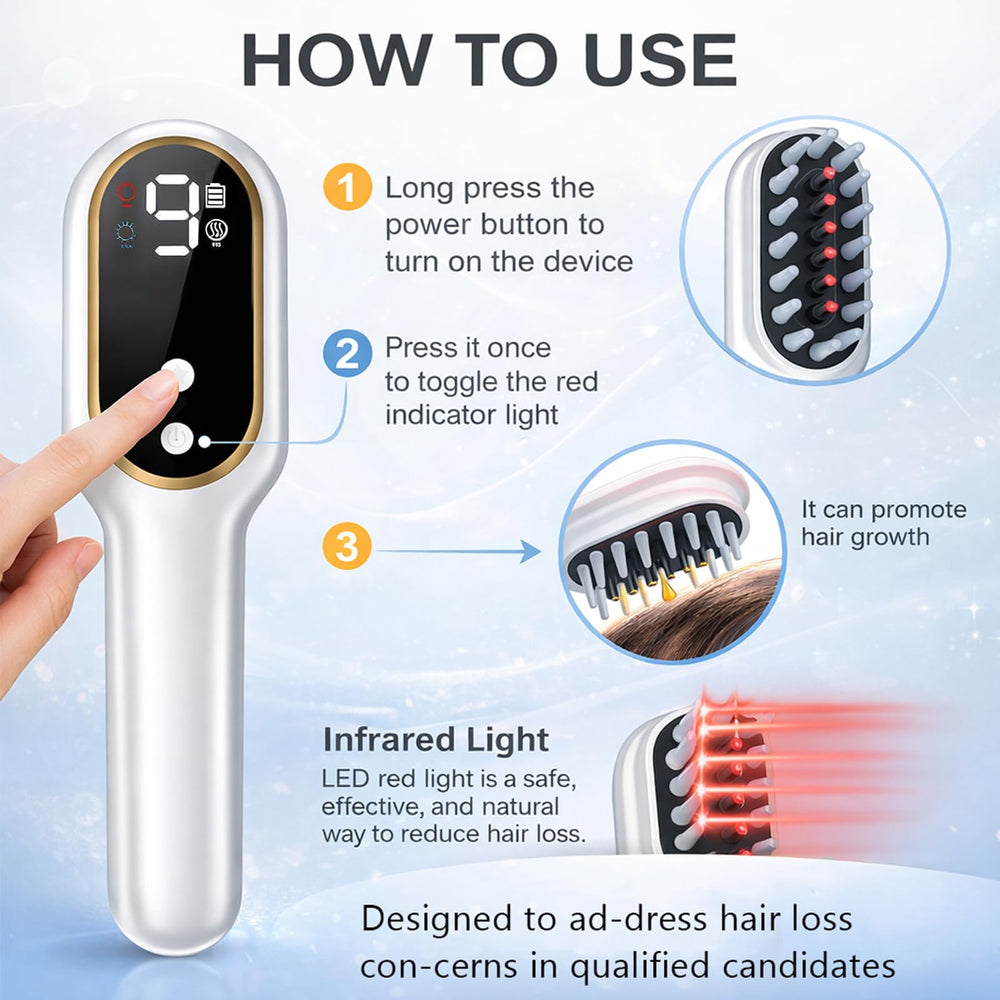 Obiredk Laser Growth Comb white, close-up of comb teeth and emitter