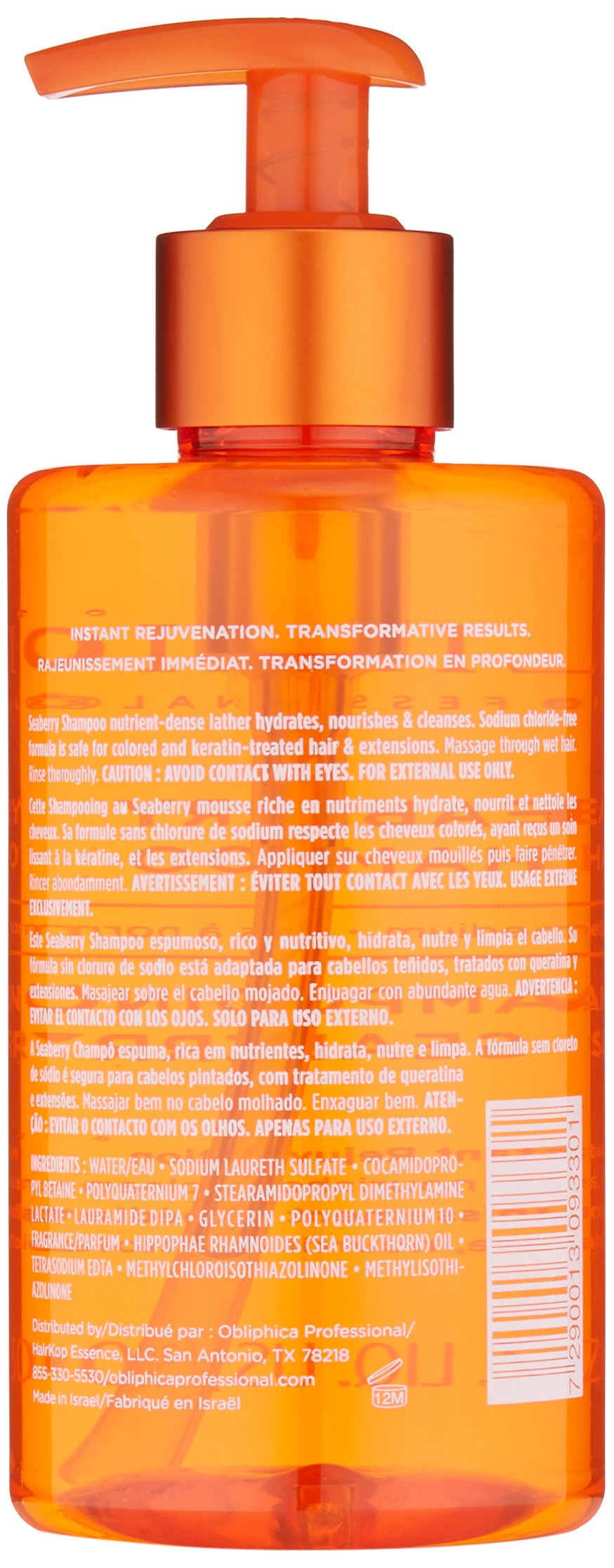 Obliphica Professional Seaberry Shampoo foam provides moisture and body.