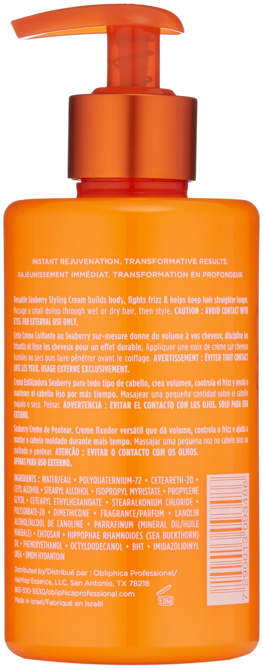 Obliphica Professional Seaberry Styling Cream hair application demonstrating shine and nourishment.