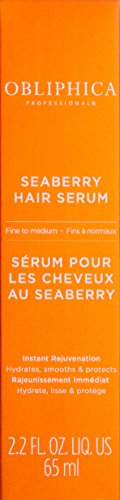 Obliphica Seaberry leave-in bottle closeup highlights vitamin-rich formula.