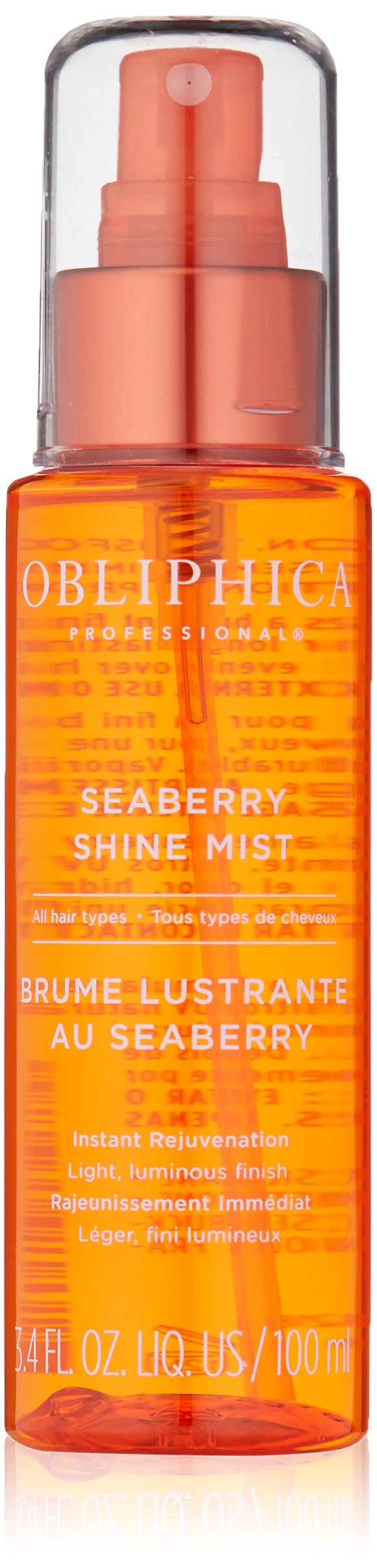 Obliphica Seaberry Shine Mist bottle front for lightweight finish and frizz control.