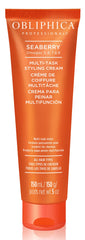 Obliphica Seaberry Styling Cream bottle showing anti-frizz and heat protection benefits.