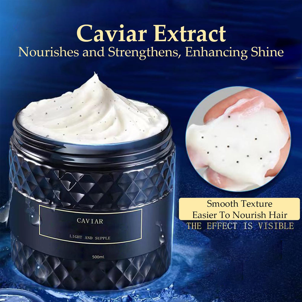 Caviar essence and silk protein ingredients visible on bottle label