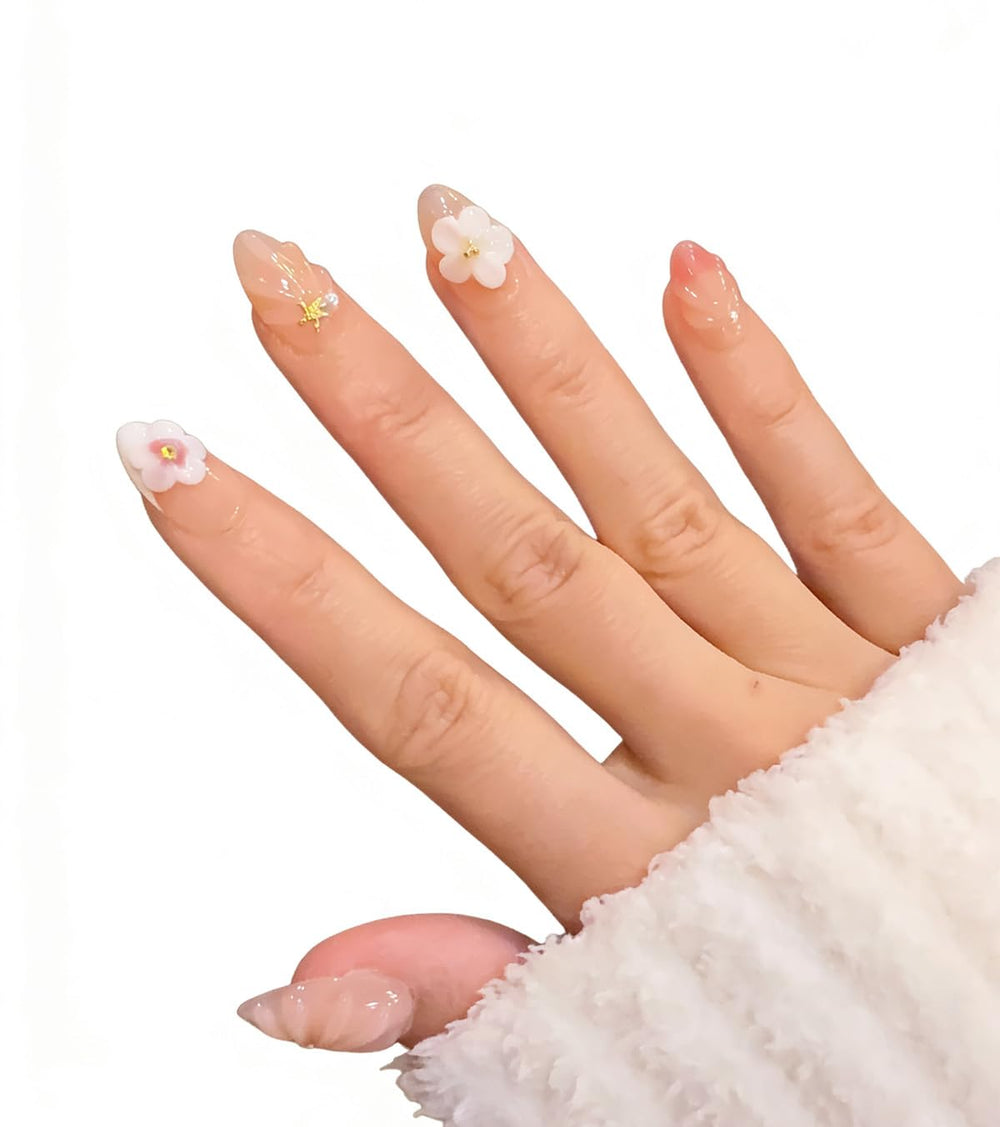 Ocean A04 nails with 3D floral details for seaside charm