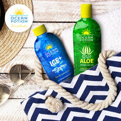 Ocean Potion Aloe Gel being applied for instant cooling relief.
