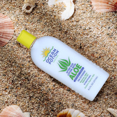 Ocean Potion After Sun Lotion beach scene suggests refreshing post-sun ritual