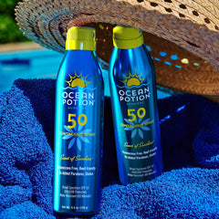 Ocean Potion sunscreen bottle close-up on cap and nozzle