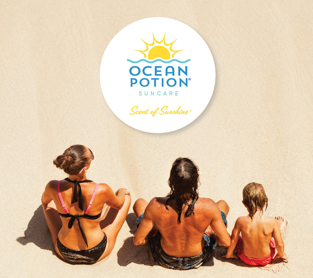 Paraben-free gluten-free formula on Ocean Potion sunscreen packaging.