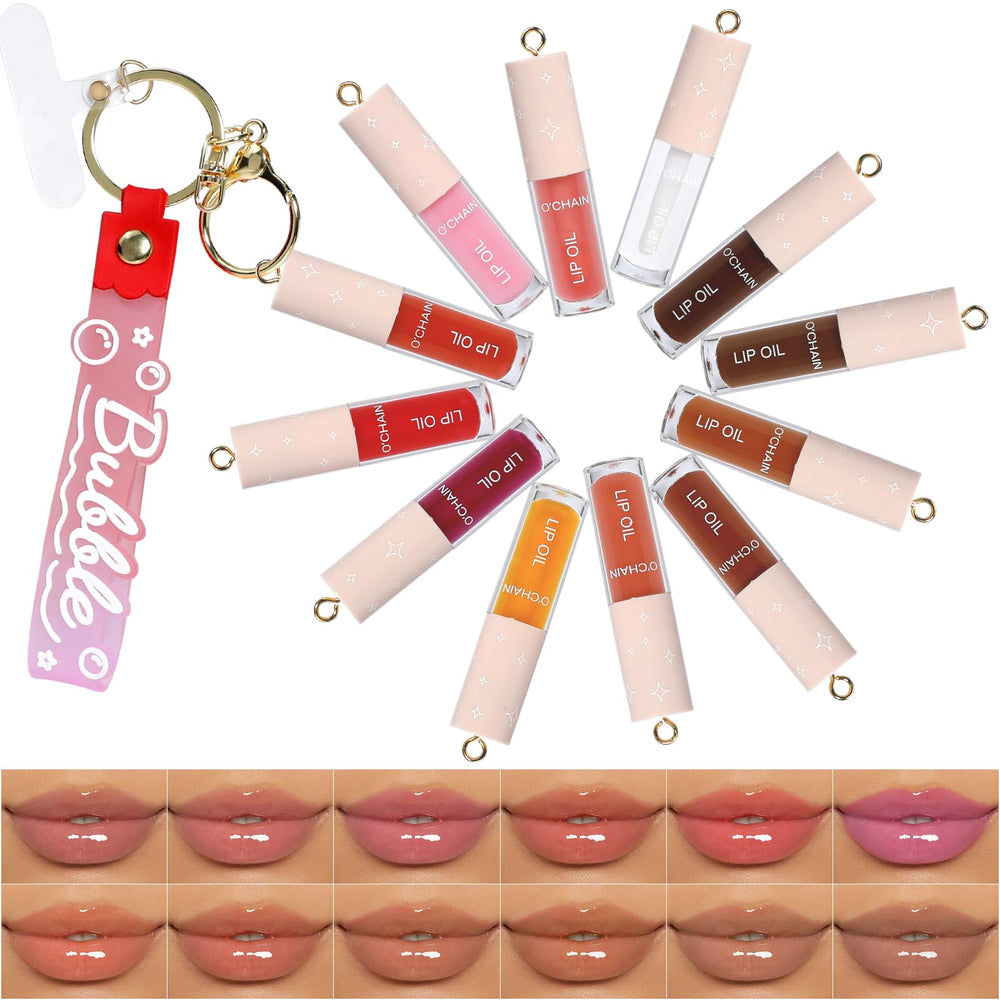 O'CHAIN 12-colors lip oil set shown for versatile color and hydration.