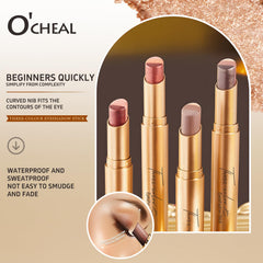 O'CHEAL eyeshadow application close-up shows easy glide.
