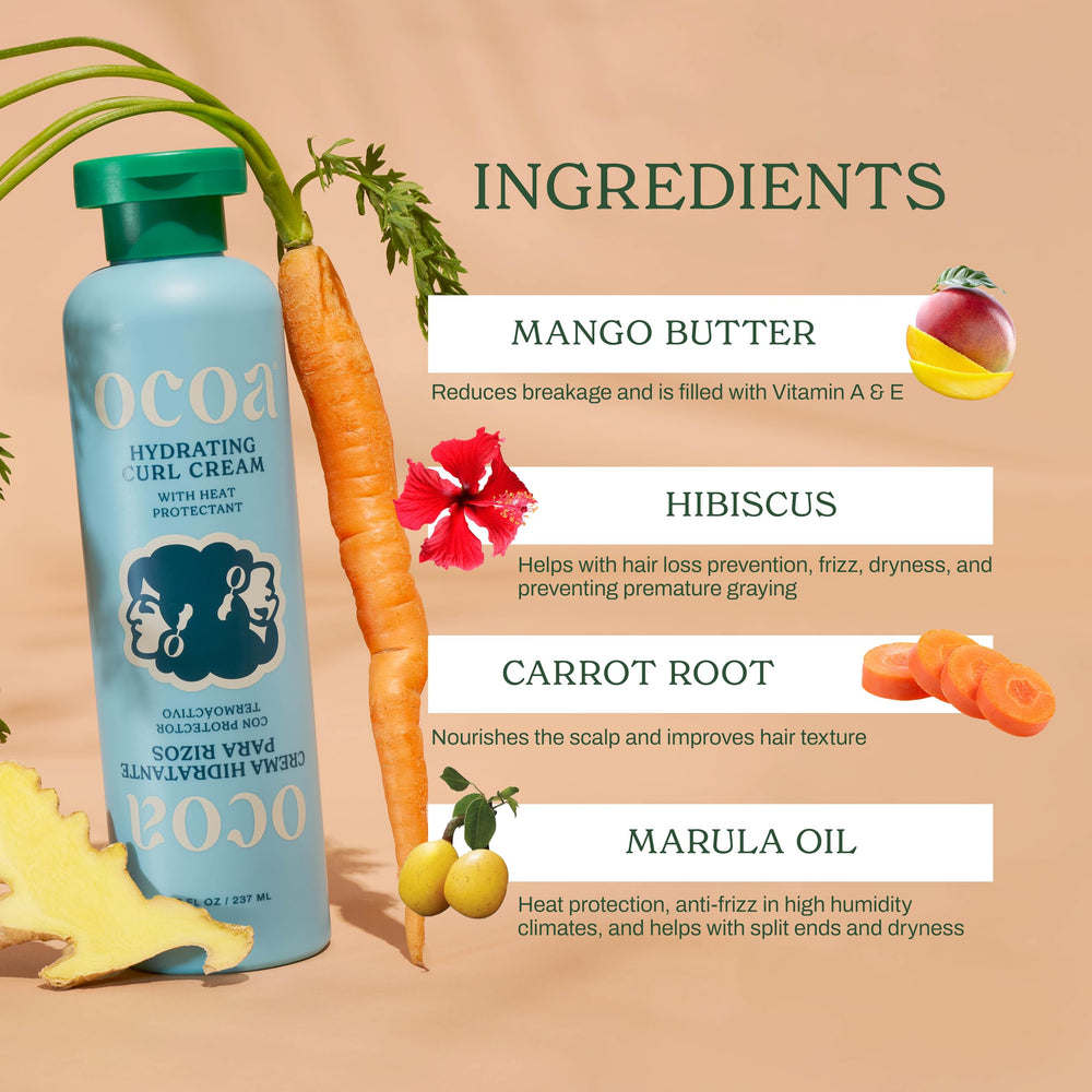 Marula oil detail hints at nourishing, silky curls with OCOA cream