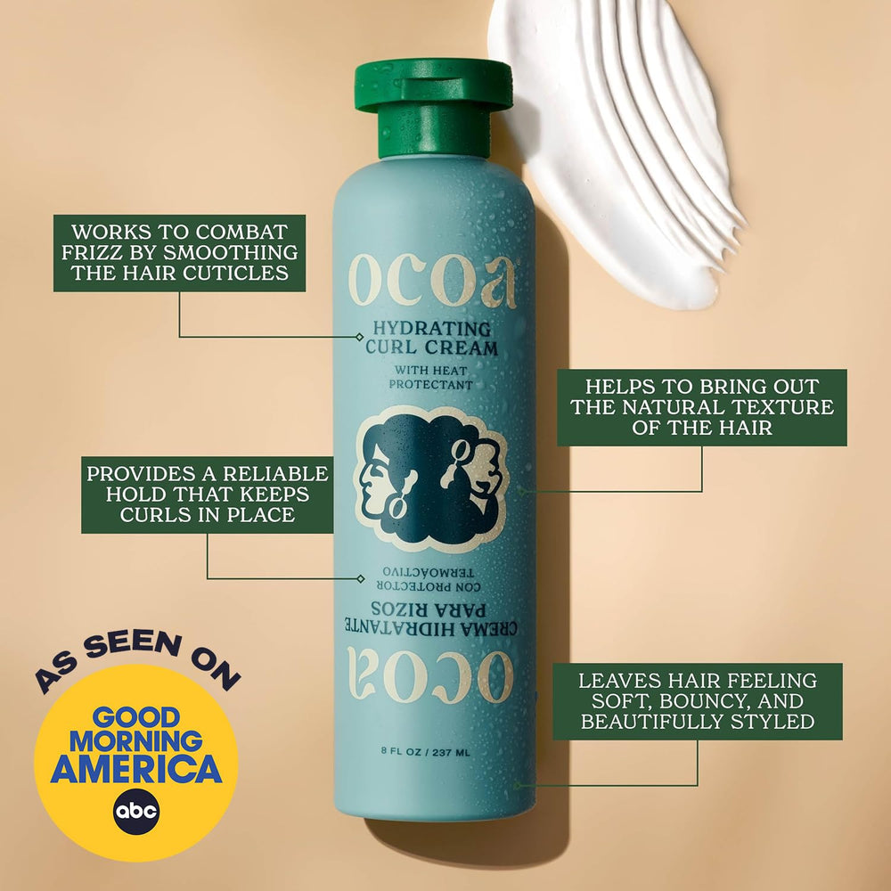 Creamy texture swirl of OCOA curl cream showing lightweight hydration