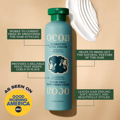 Creamy texture swirl of OCOA curl cream showing lightweight hydration