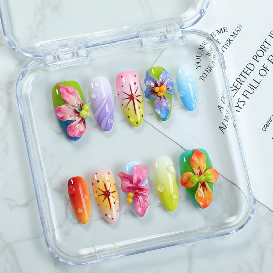 OCOUYVD handmade press-on nails with 3D flower design for elegant everyday wear