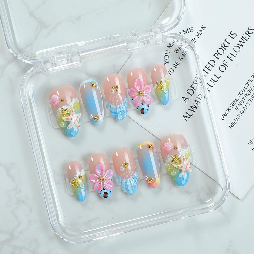 OCOUYVD summer beach 3D seashell nails for quick beach-ready elegance