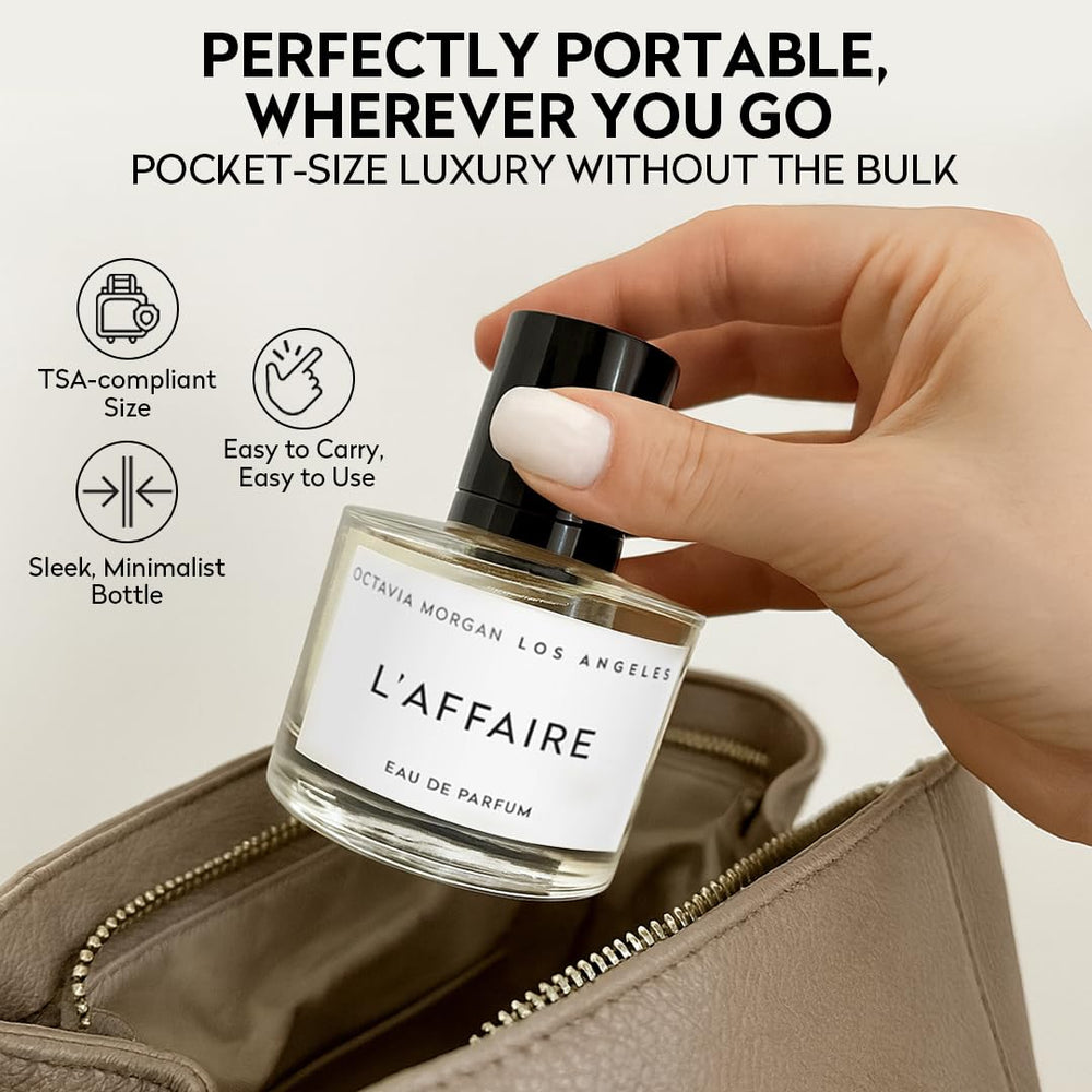 OCTAVIA MORGAN L'AFFAIRE cedarwood base grounds the fragrance for all-day wear.