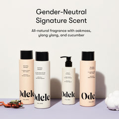Odele Clarifying Shampoo texture application shows gentle lather