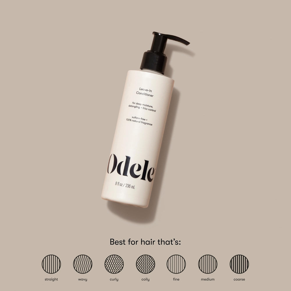 Odele leave-in on damp hair shows smoother, tangle-free texture.