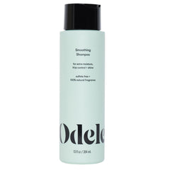 Odele smoothing shampoo bottle close-up shows moisture-rich formula for frizz control