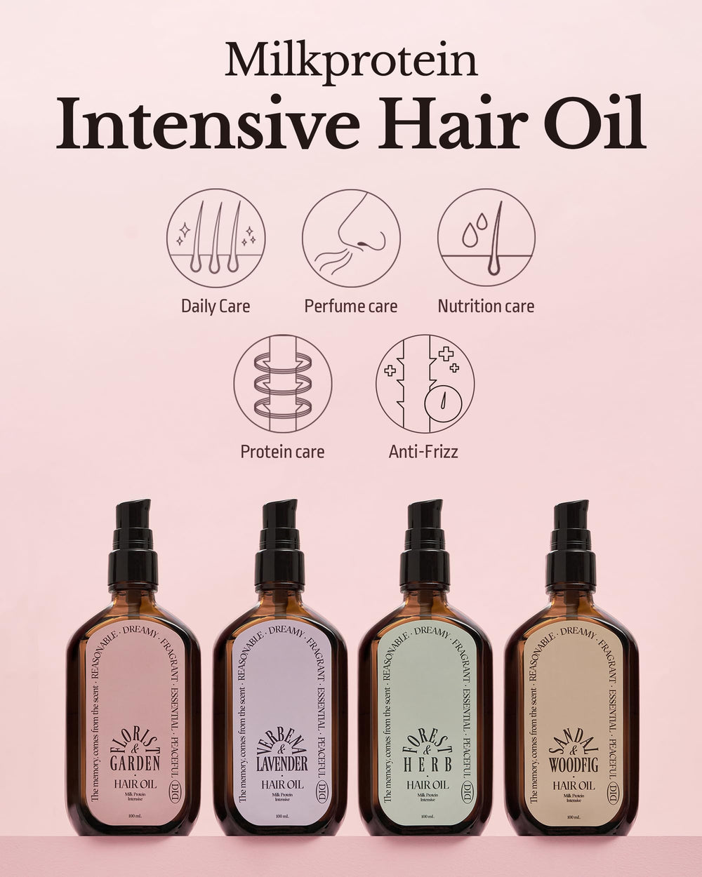 ODID Milk Protein Intensive Hair Oil forest herb scent close-up for fragrance and frizz control.