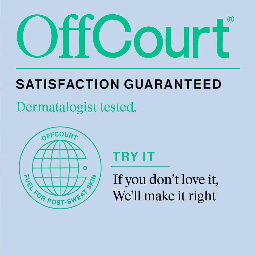 OffCourt 3.4 oz bottle close-up, compact and travel-ready.