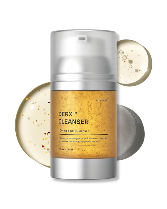 OGANACELL DERX Cleanser bottle shows a refreshing daily cleanse for pores