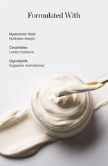 Close-up of Ogee Complete Cream bottle, luxurious texture for dry skin.