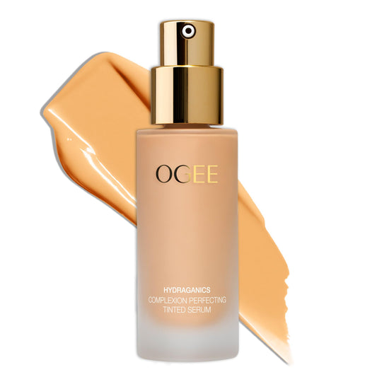 Ogee Complexion Perfecting Foundation bottle Banyan 2.75W with warm-peach undertones for natural glow