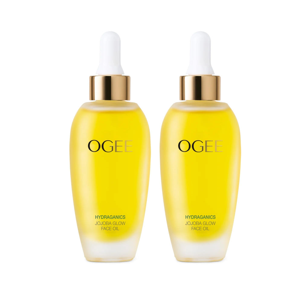 Ogee Jojoba Glow Face Oil bottle close-up for radiant hydration.