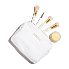 Ogee Organic Cotton Beauty Bag with gold detailing, ideal for travel storage.