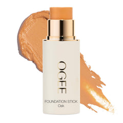 Ogee Sculpted Complexion Foundation Stick Oak 5.5N cap swatch shows even tone.
