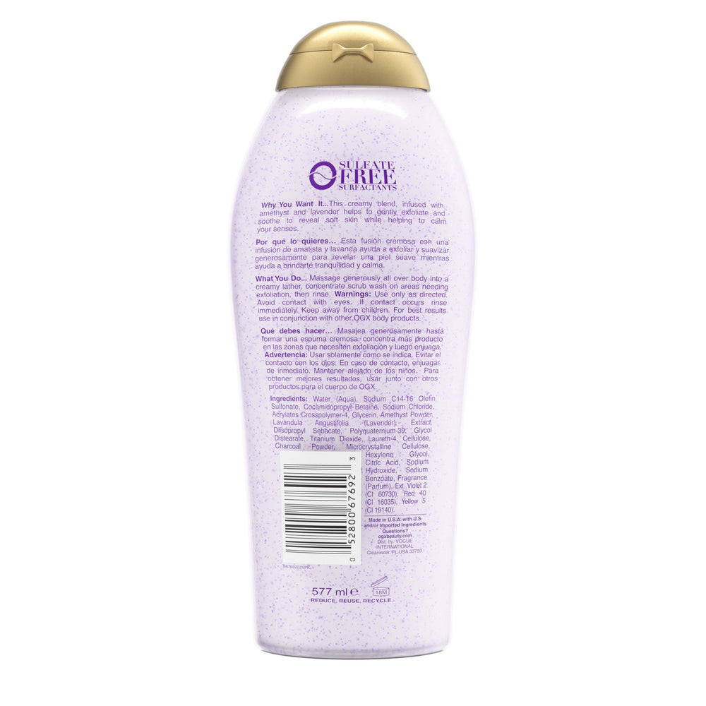 OGX Calming Amethyst Lavender packaging signaling recyclable future.