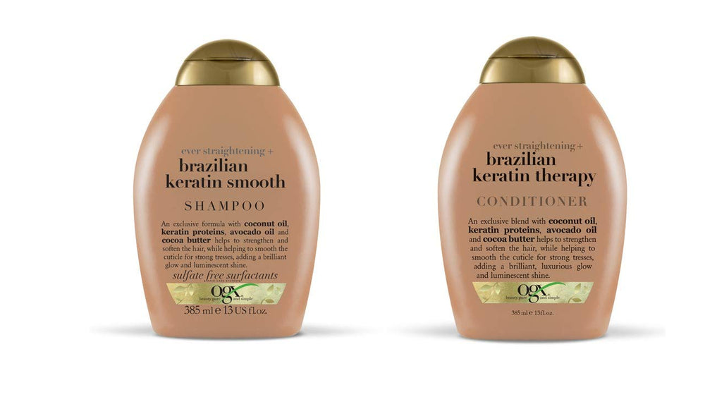 OGX Ever-straightening shampoo bottle highlights silky, smooth strands potential