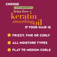 OGX Frizz-Free + Keratin Smoothing Oil Conditioner hair texture close-up reveals smoother strands