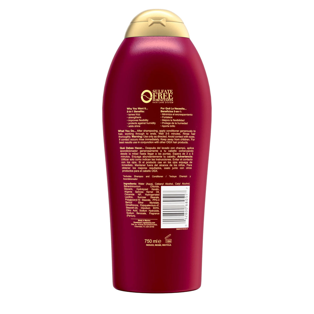 OGX Frizz-Free + Keratin Smoothing Oil Conditioner after-shampoo routine delivers glossy, smooth results