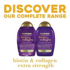 OGX hydrolyzed wheat protein close-up signals plumping action for thicker-looking strands.