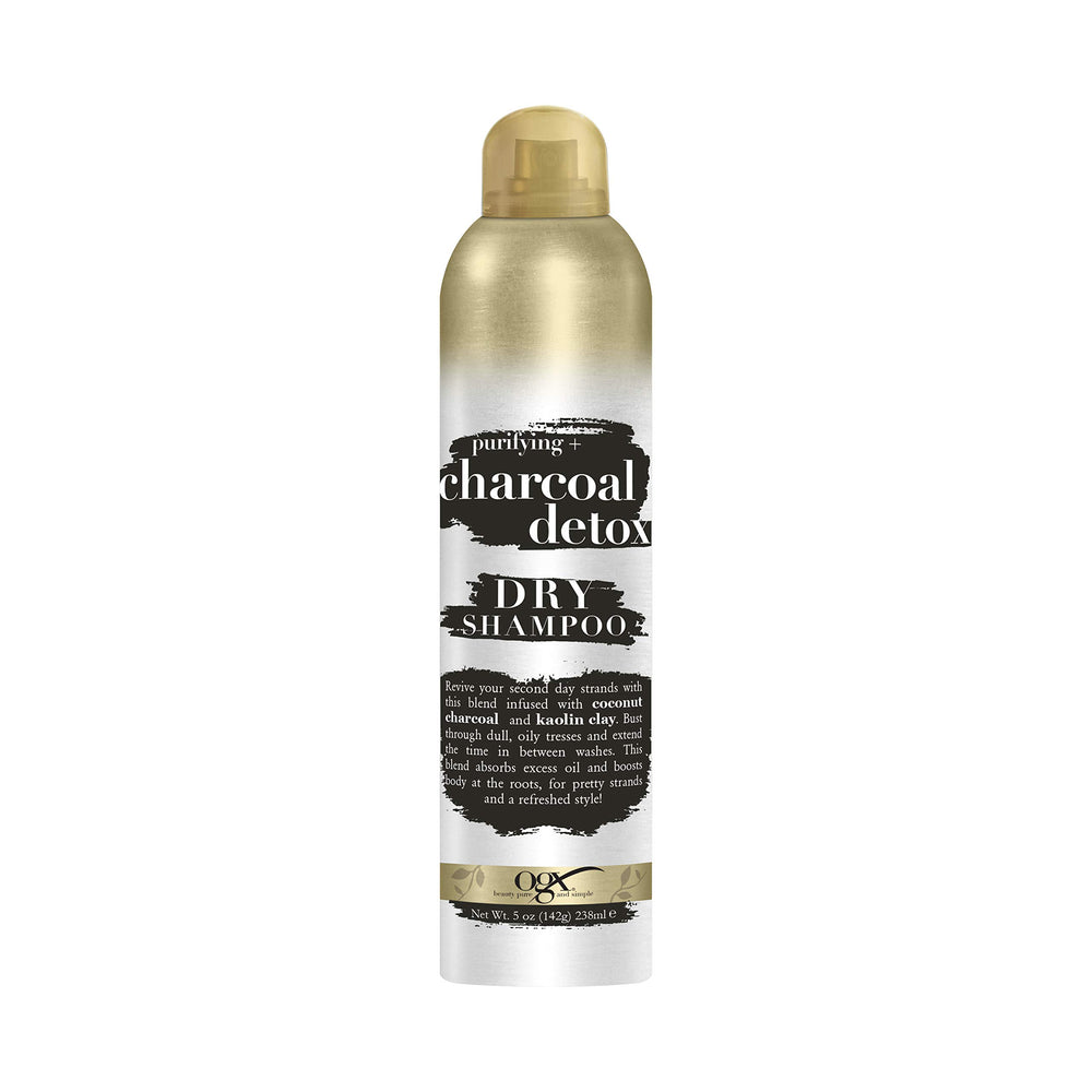 OGX purifying charcoal detox dry shampoo bottle refreshing scalp and oil absorption