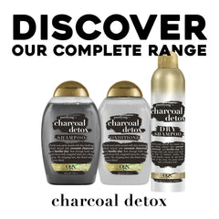 OGX purifying charcoal detox dry shampoo bottle highlights color-safe formula