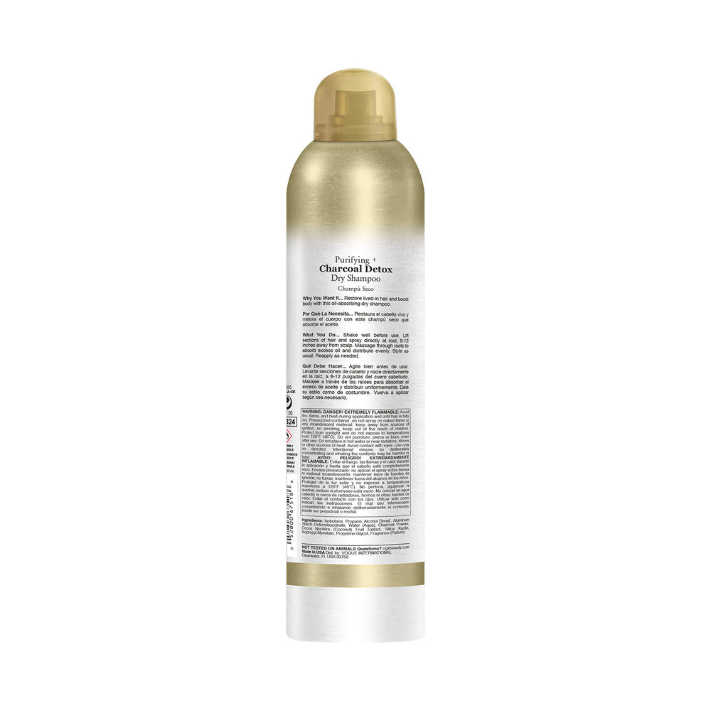 OGX purifying charcoal detox dry shampoo on hair adds instant fullness