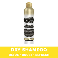 OGX purifying charcoal detox dry shampoo spray delivering quick root refresh