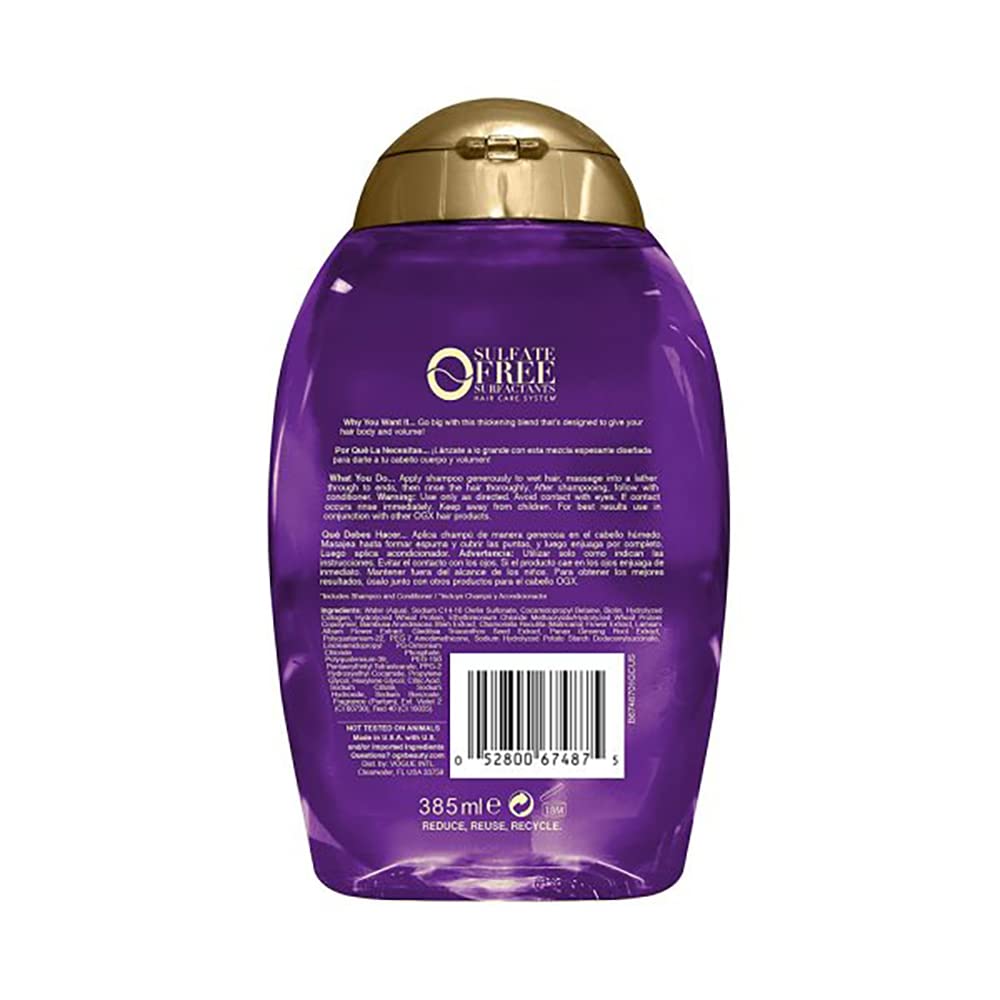 Close-up of OGX shampoo lather emphasizing extra body and cleanse.