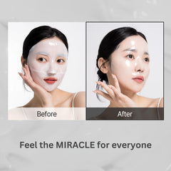 Oh My Pure vegan mucin lifting hydrogel mask glow shot—skin looks radiant and dewy.