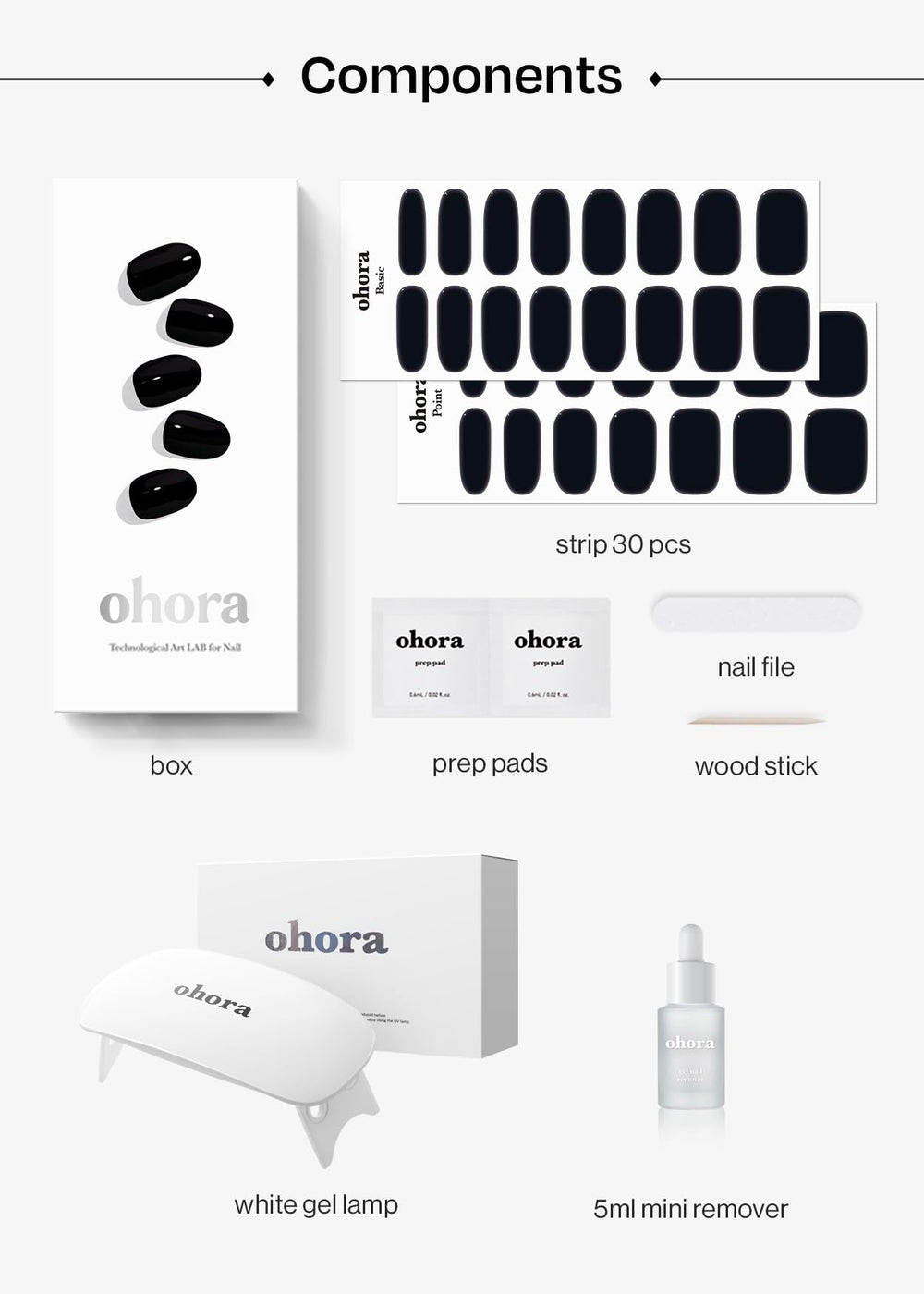 Ohora Onyx starter kit contents including prep pads and file