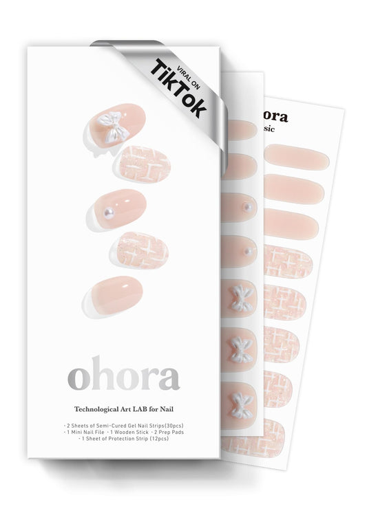 ohora semi cured gel nail strips Cherie Tweed pack for at-home pedi