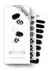 ohora dark checkers semi-cured gel nail strips offer durable wear with minimal chipping